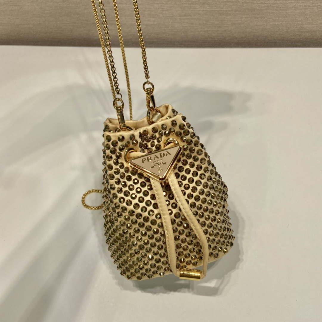 Prada 1BD016 Prada Crystal mini bucket bag Gold