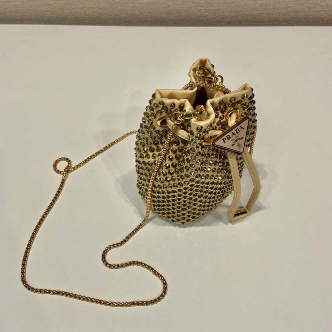 Prada 1BD016 Prada Crystal mini bucket bag Gold