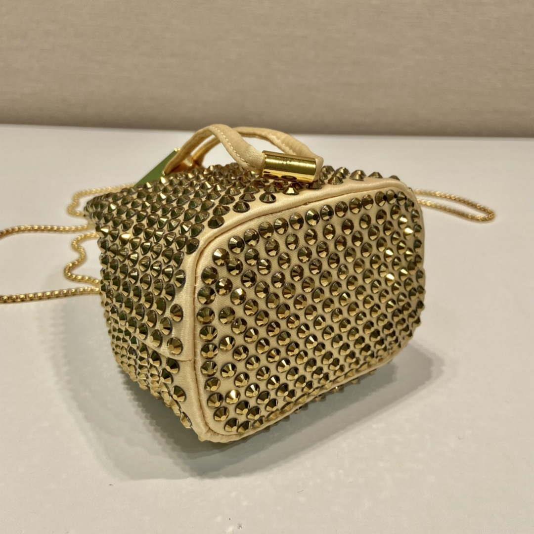 Prada 1BD016 Prada Crystal mini bucket bag Gold