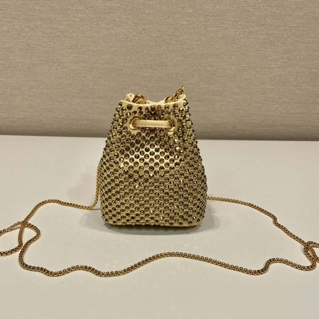 Prada 1BD016 Prada Crystal mini bucket bag Gold