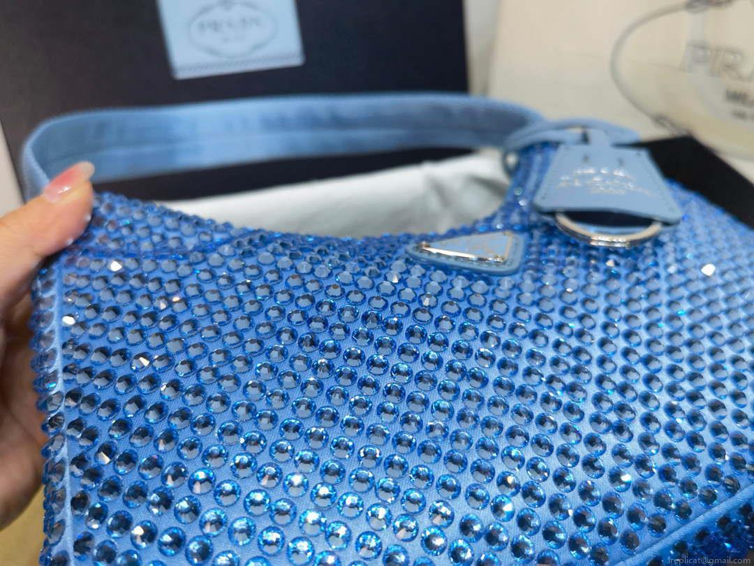 Prada 1NE515 Satin mini-bag with artificial crystals Blue