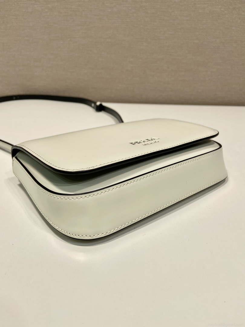 Prada 2VD061 Black Brushed Leather Mini-bag With Shoulder Strap White