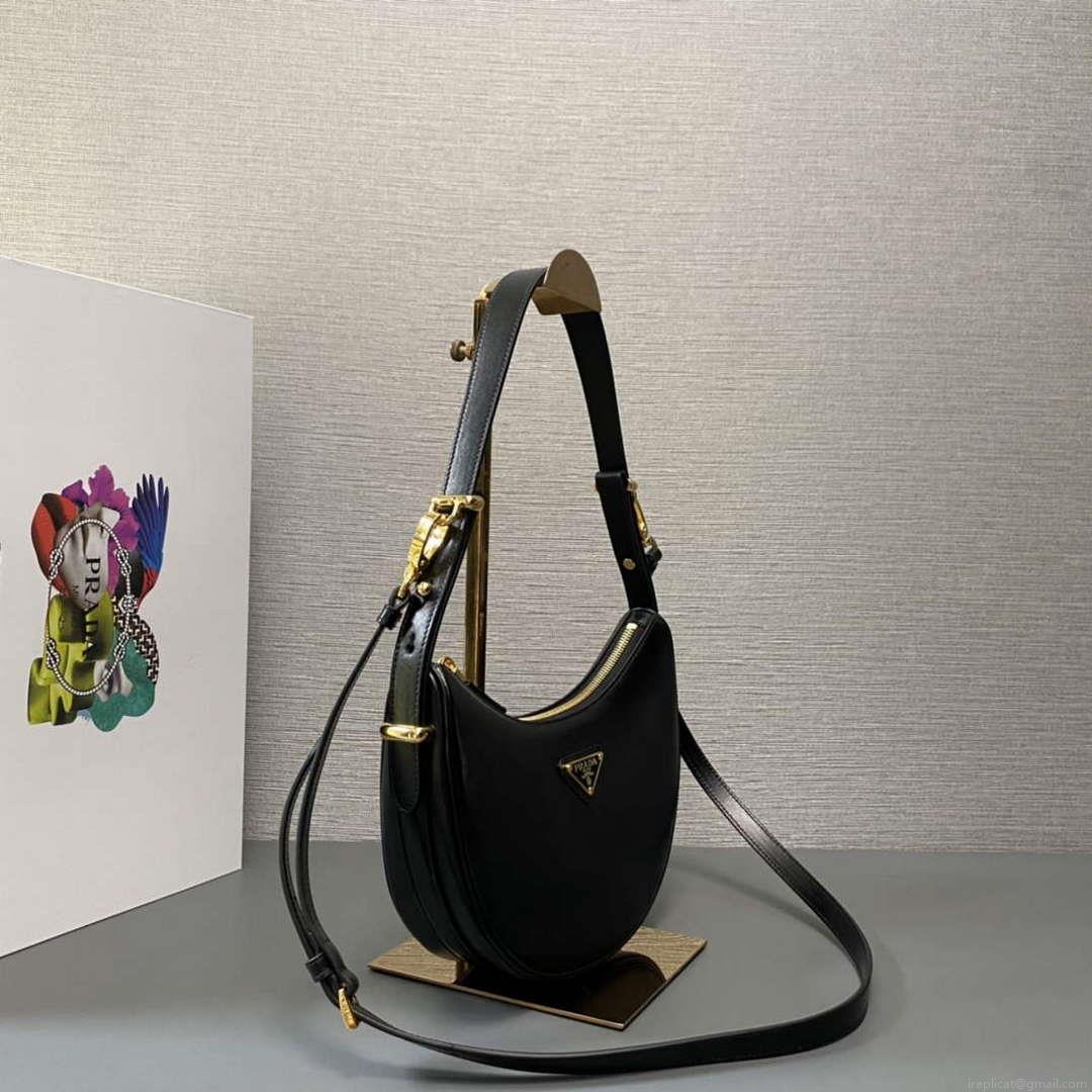 Prada 1BC194 Prada Arqué Leather Shoulder Bag Black