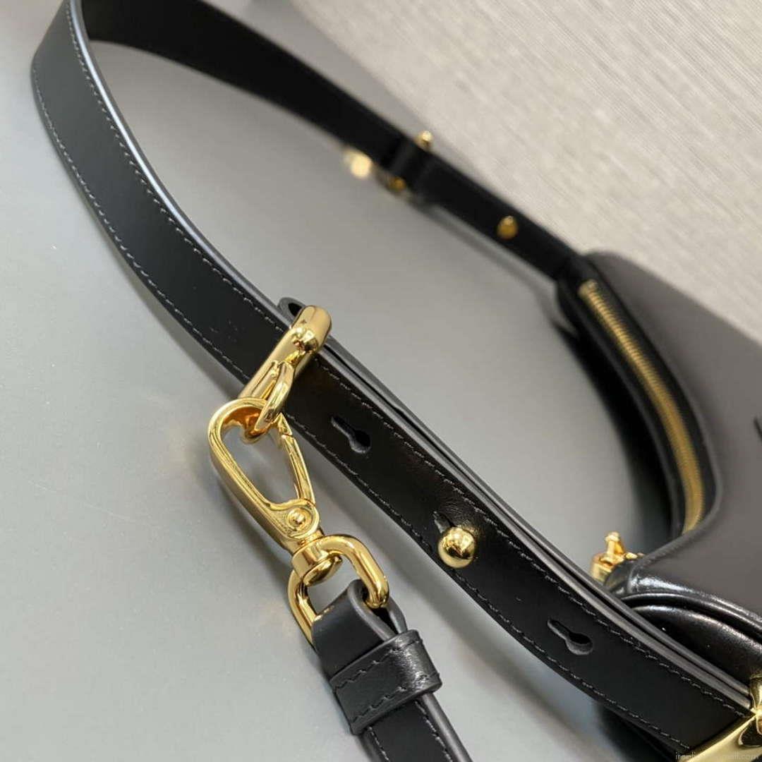 Prada 1BC194 Prada Arqué Leather Shoulder Bag Black