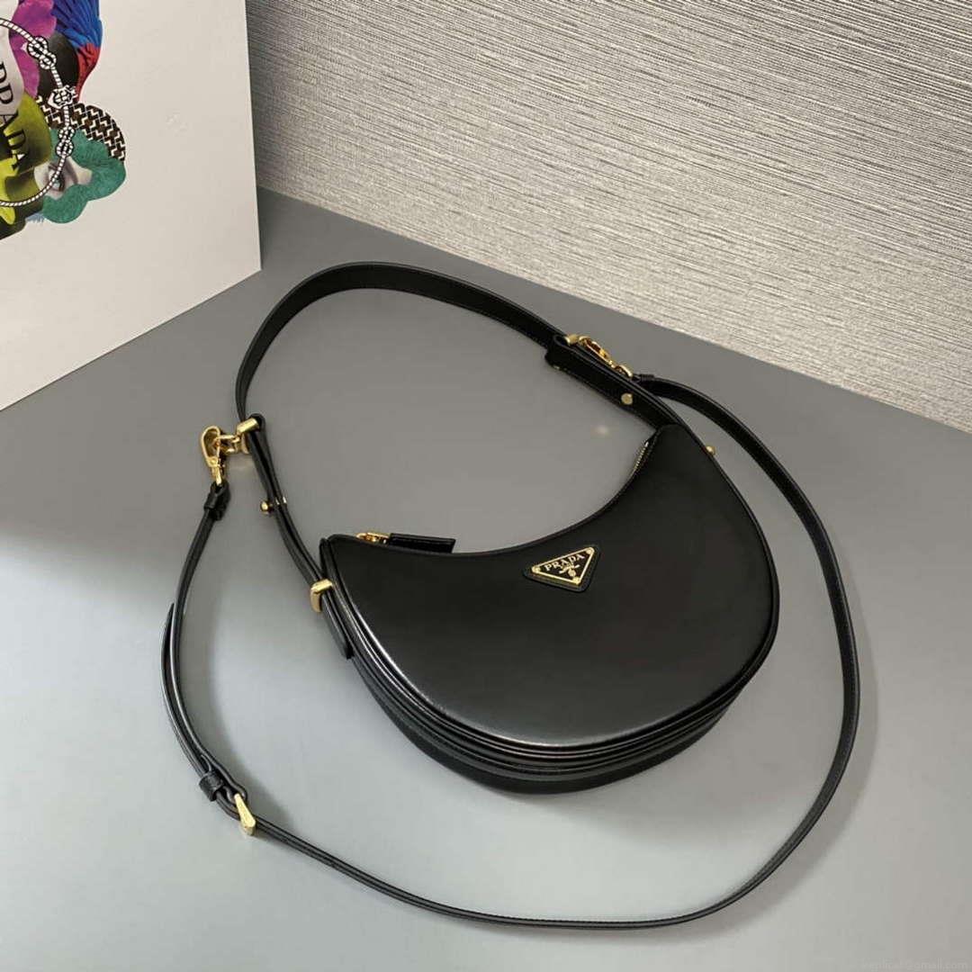 Prada 1BC194 Prada Arqué Leather Shoulder Bag Black