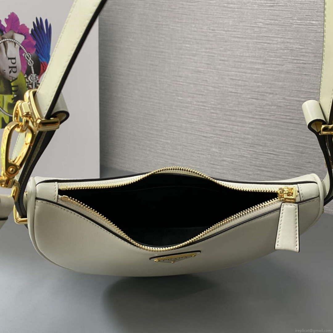 Prada 1BC194 Prada Arqué Leather Shoulder Bag White