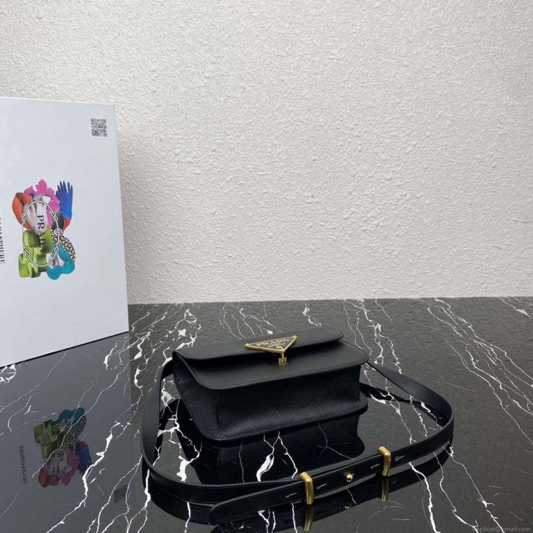 Prada 1BD320 Prada Emblème Saffiano Shoulder Bag Black