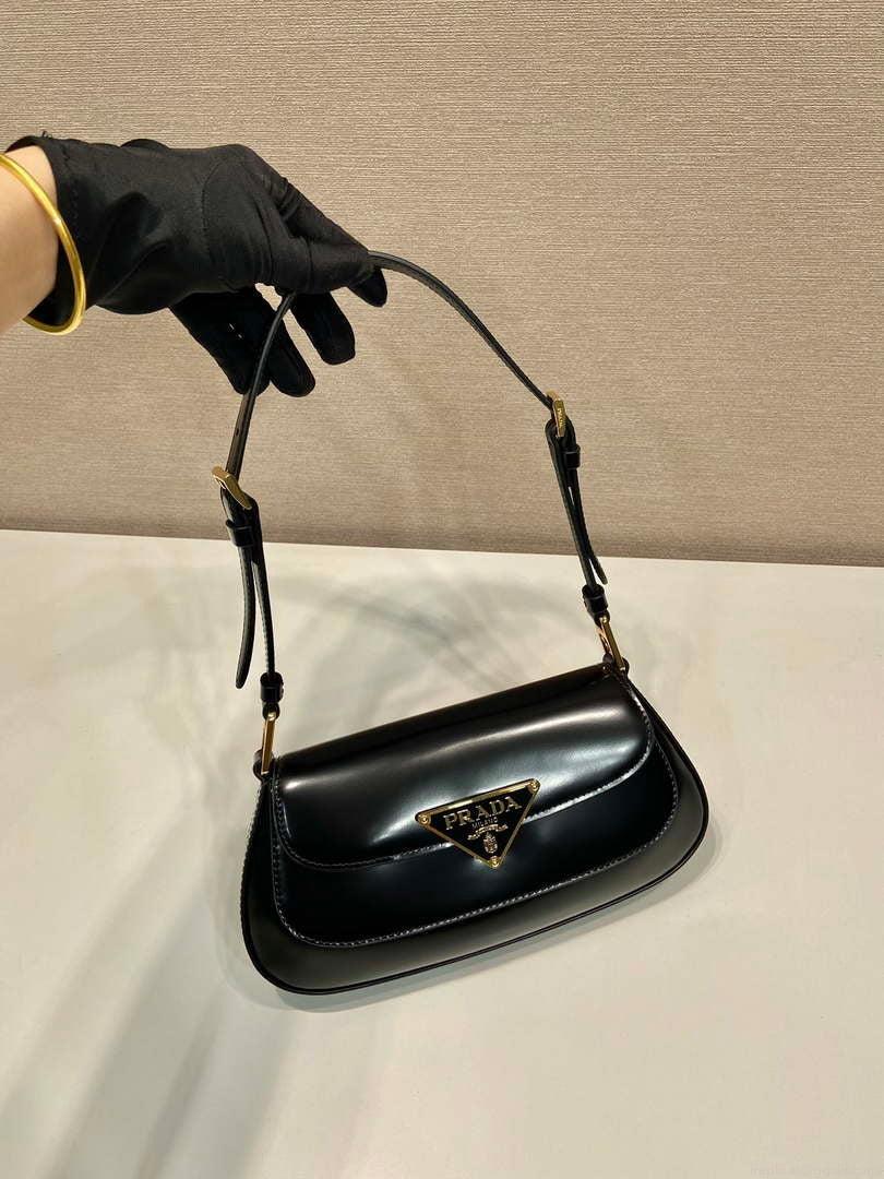 Prada 1BD345 Brushed leather shoulder bag Black