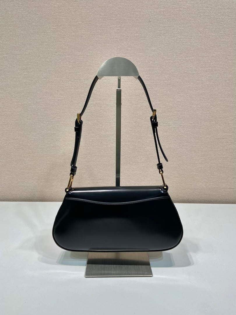 Prada 1BD345 Brushed leather shoulder bag Black