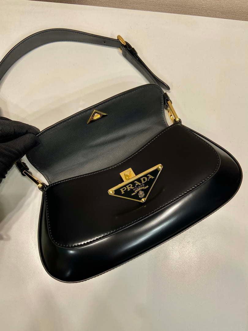 Prada 1BD345 Brushed leather shoulder bag Black