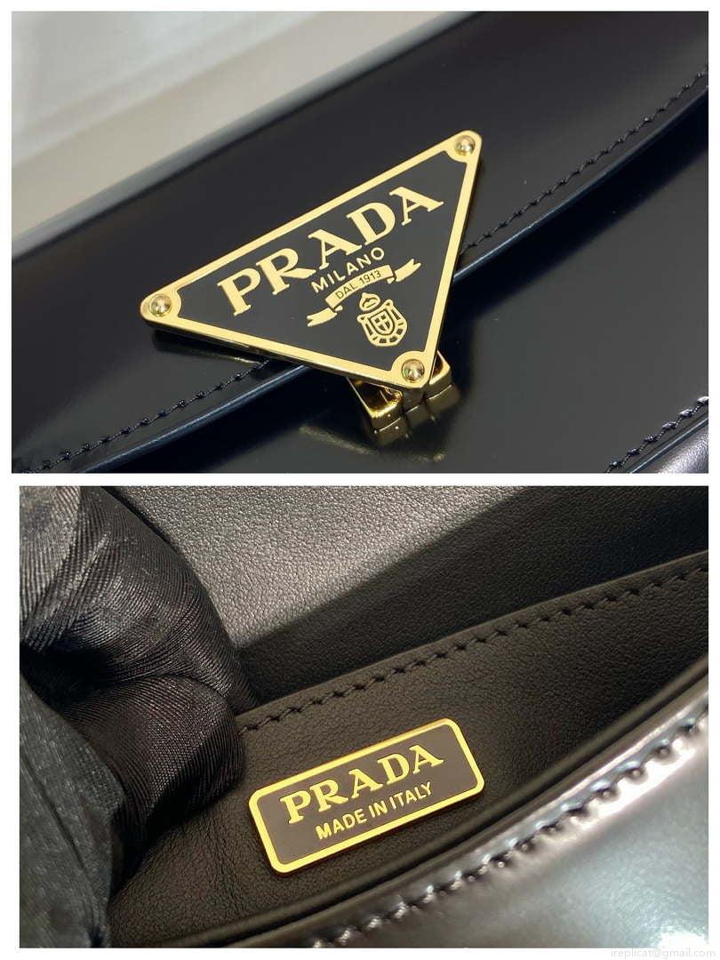 Prada 1BD345 Brushed leather shoulder bag Black