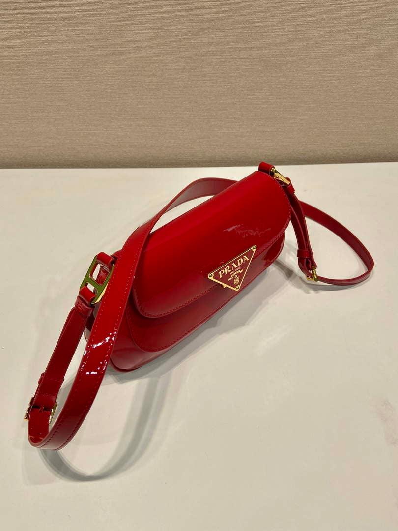 Prada 1BD345 Brushed Patent leather shoulder bag Red