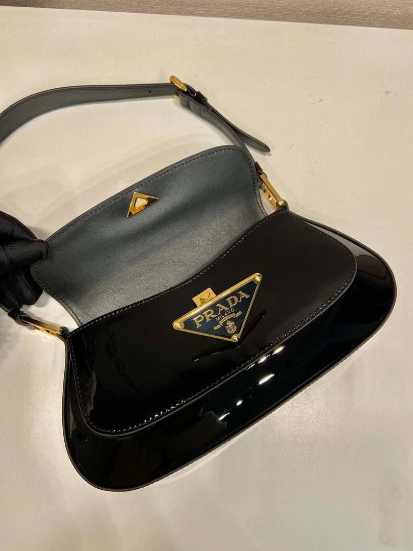 Prada 1BD345 Brushed Patent leather shoulder bag Black