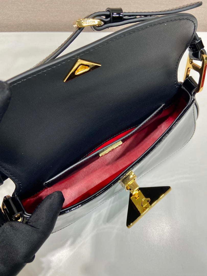 Prada 1BD345 Brushed Patent leather shoulder bag Black