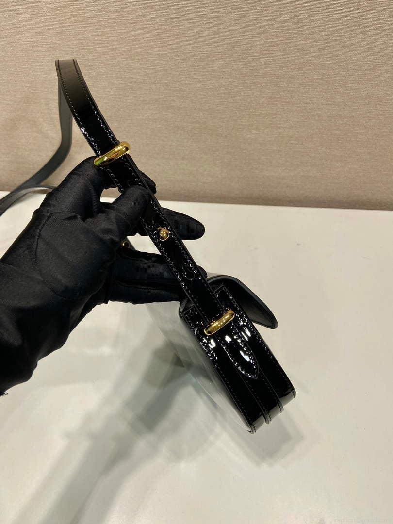 Prada 1BD339 Patent Leather Shoulder Bag Black