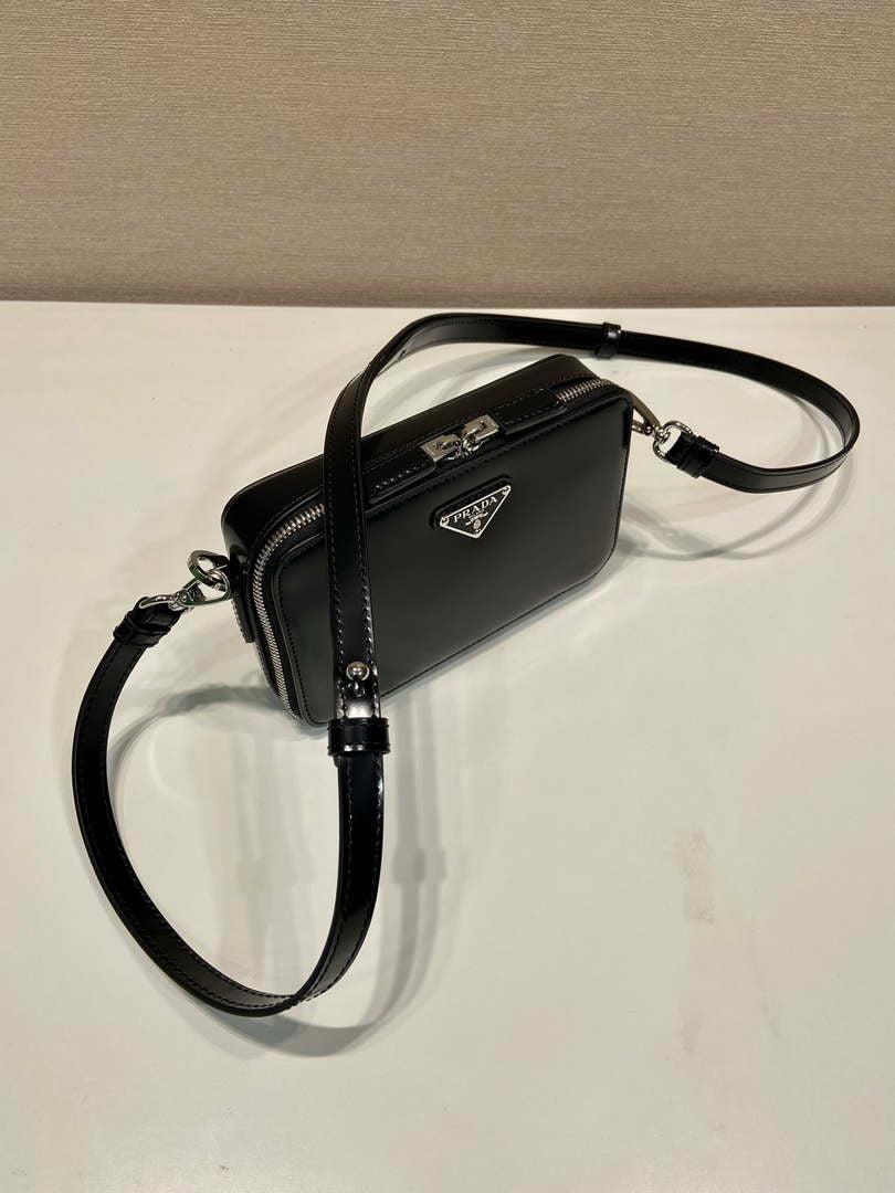 Prada 2VH173 Brique brushed leather bag Black