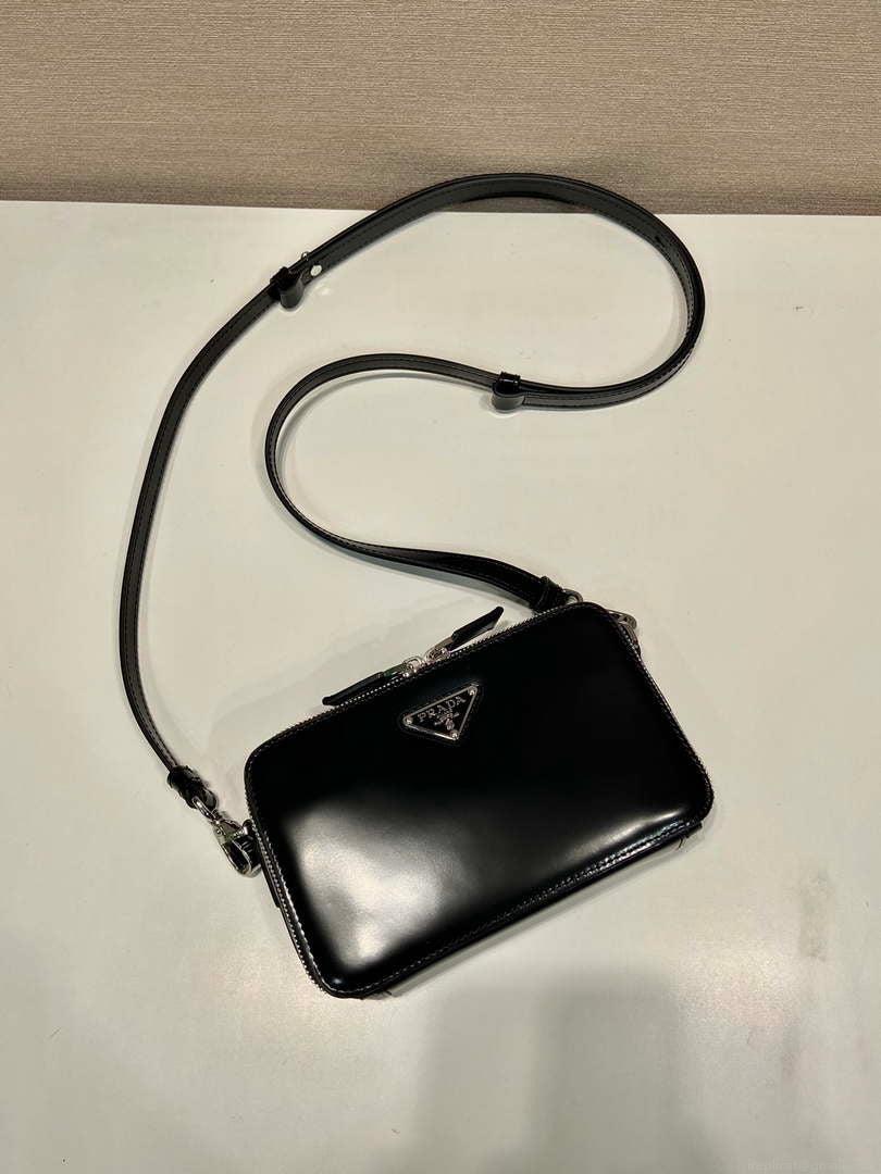 Prada 2VH173 Brique brushed leather bag Black