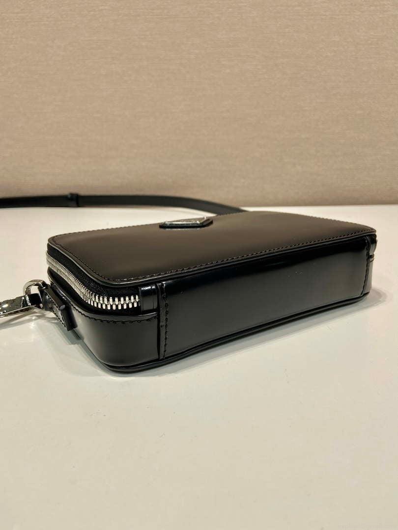 Prada 2VH173 Brique brushed leather bag Black