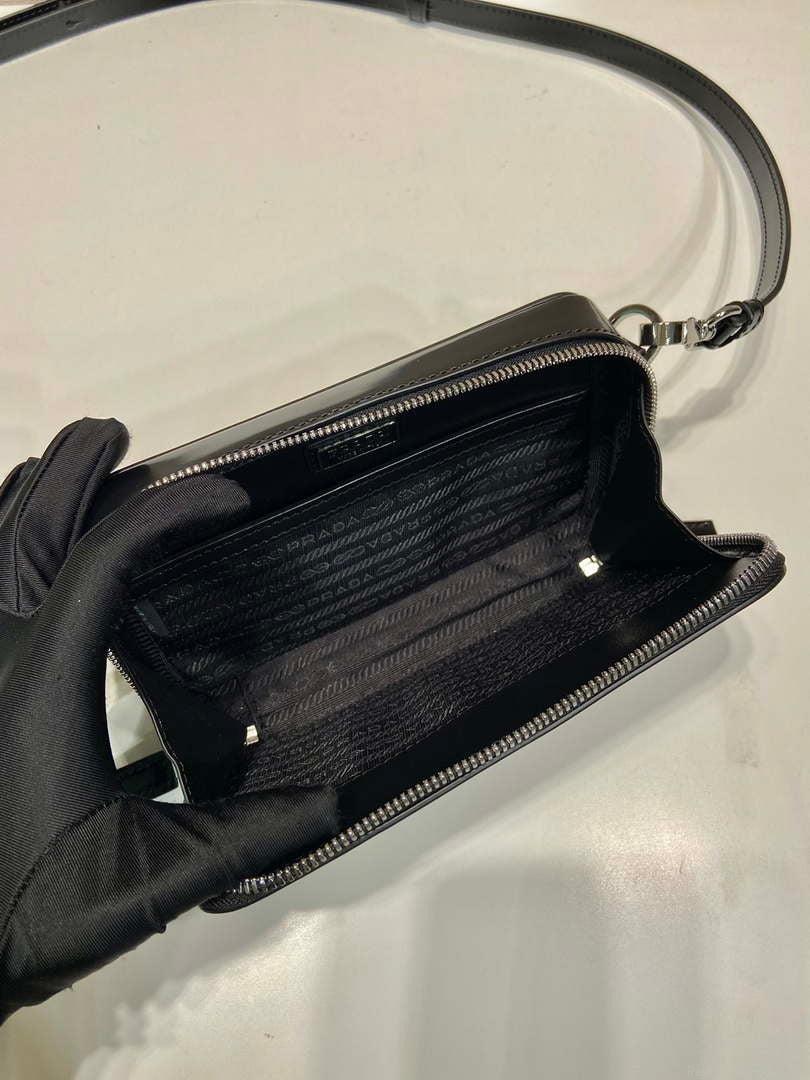 Prada 2VH173 Brique brushed leather bag Black