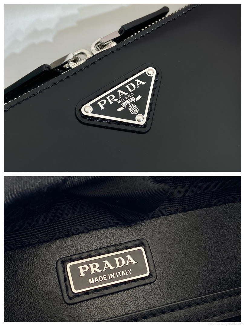 Prada 2VH173 Brique brushed leather bag Black