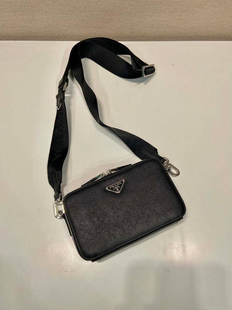Prada 2VH173 Prada Brique Saffiano leather bag Black