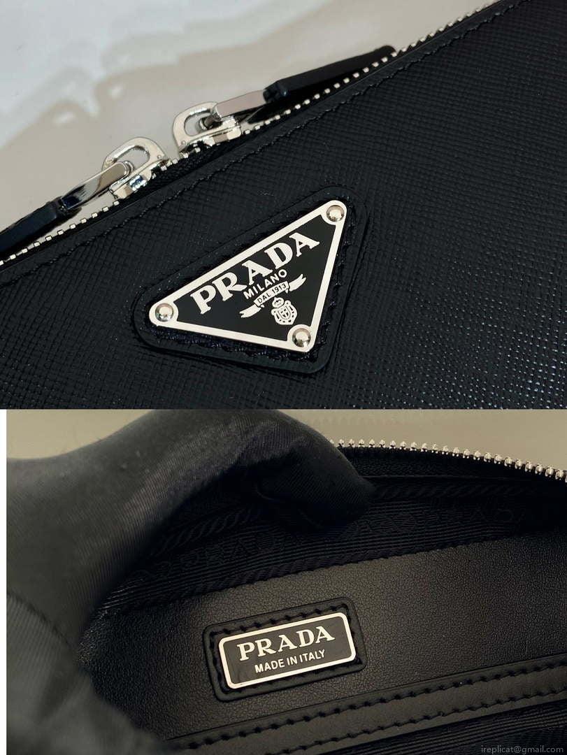 Prada 2VH173 Prada Brique Saffiano leather bag Black