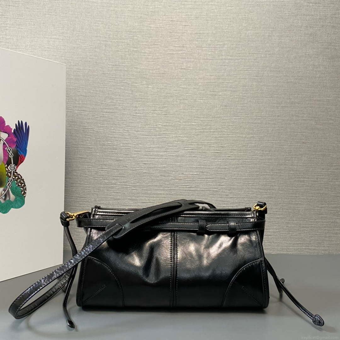 Prada 1BH215 LusSolf leather shoulder bag Black