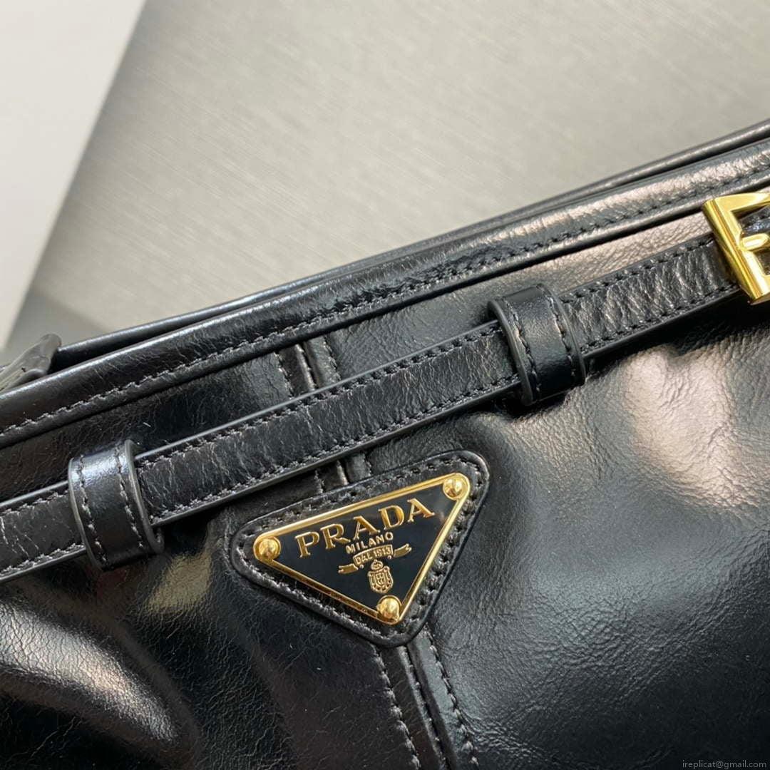 Prada 1BH215 LusSolf leather shoulder bag Black