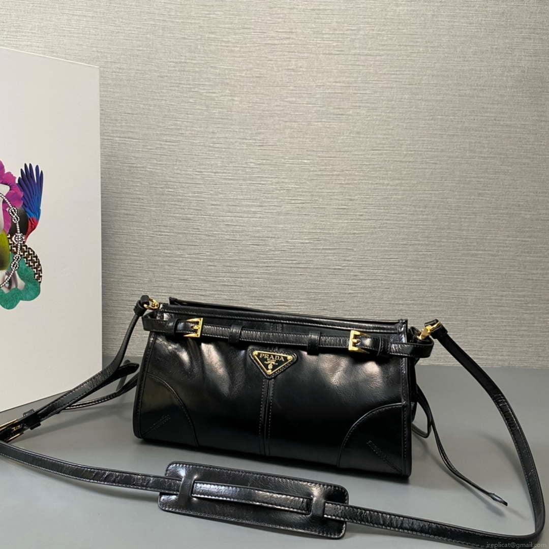 Prada 1BH215 LusSolf leather shoulder bag Black