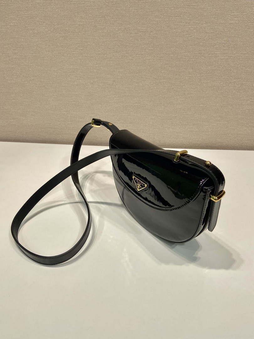 Prada 1BA349 Triangle-logo shoulder patent leather bag Black