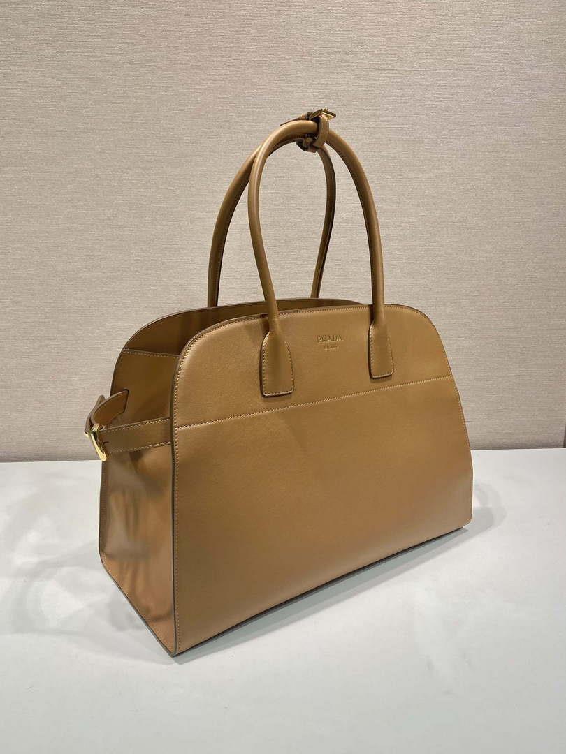 Prada 1BG508 Large leather tote bag with buckles Brown