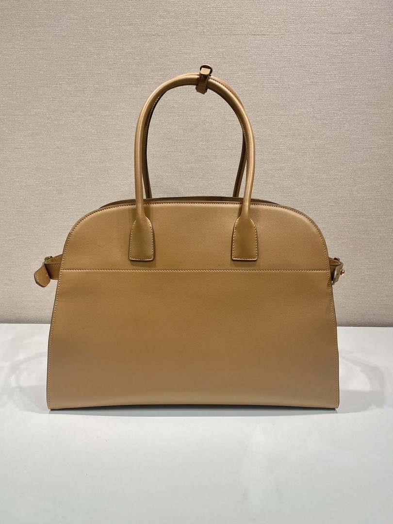 Prada 1BG508 Large leather tote bag with buckles Brown