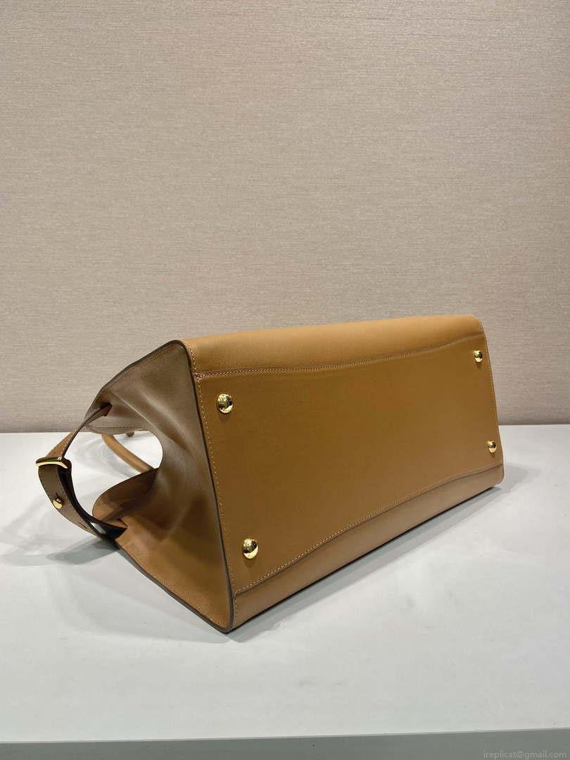 Prada 1BG508 Large leather tote bag with buckles Brown