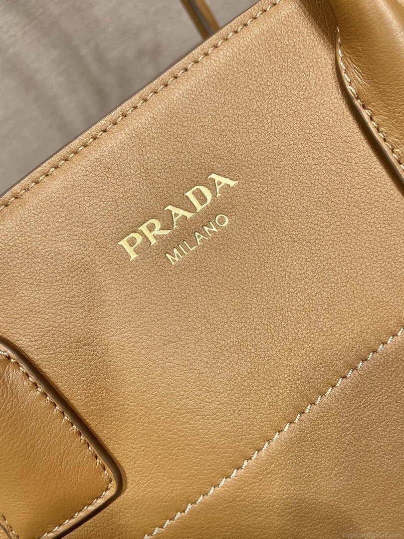 Prada 1BG508 Large leather tote bag with buckles Brown