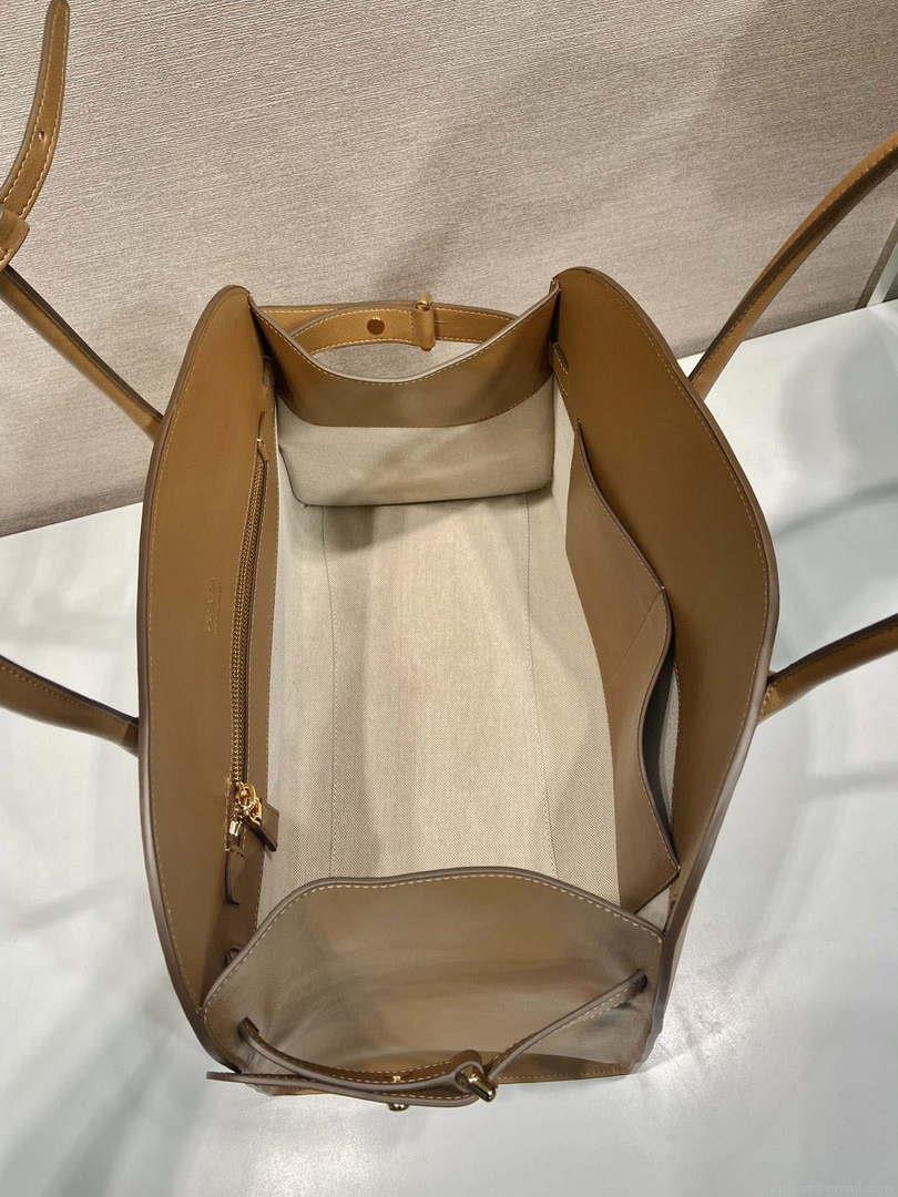 Prada 1BG508 Large leather tote bag with buckles Brown