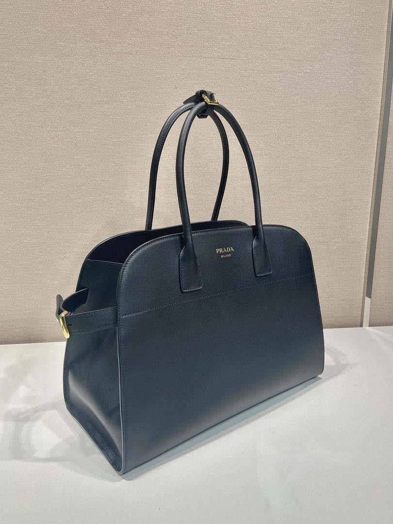 Prada 1BG508 Large leather tote bag with buckles Black