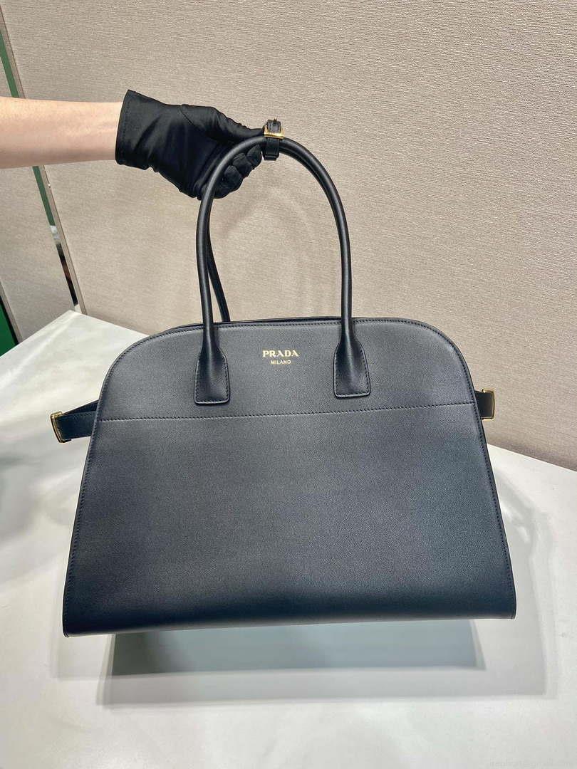 Prada 1BG508 Large leather tote bag with buckles Black
