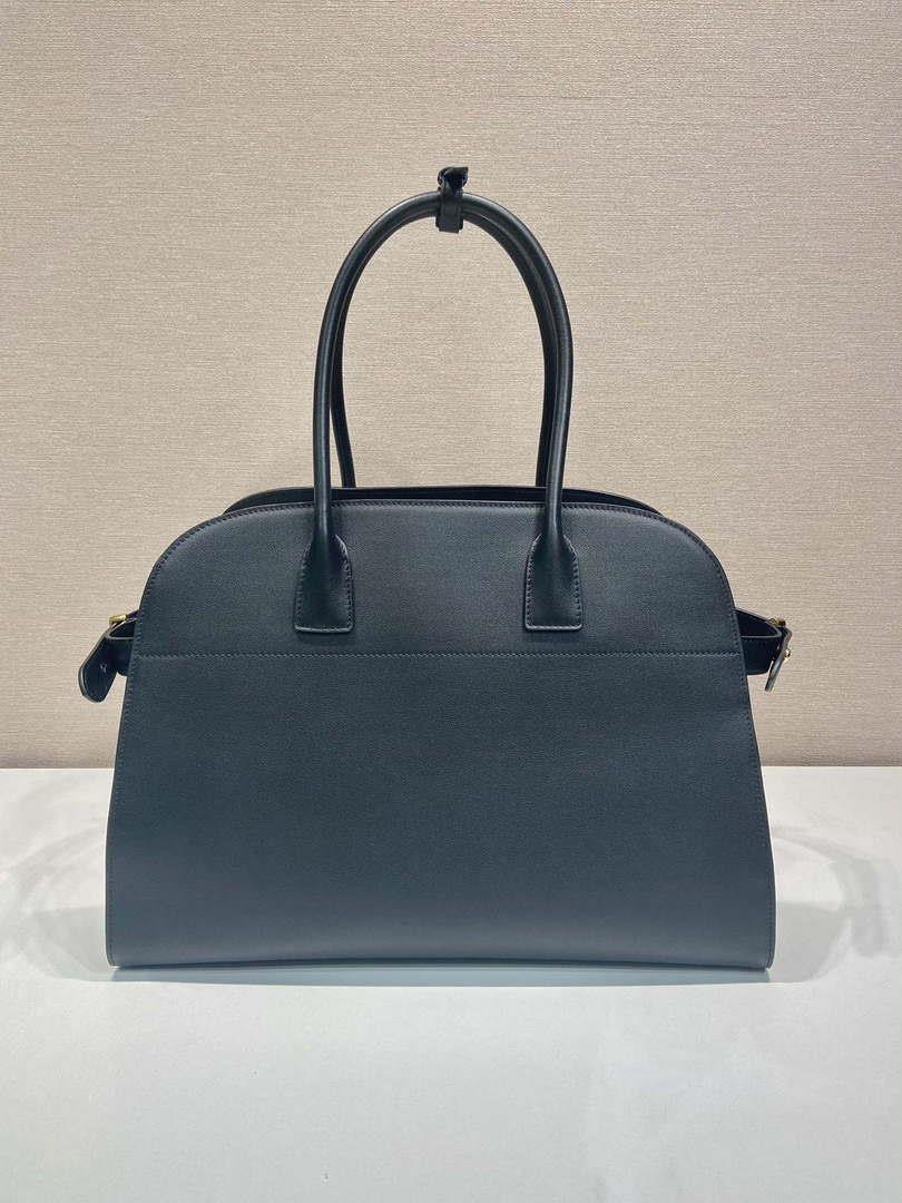 Prada 1BG508 Large leather tote bag with buckles Black