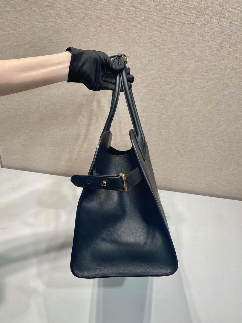 Prada 1BG508 Large leather tote bag with buckles Black