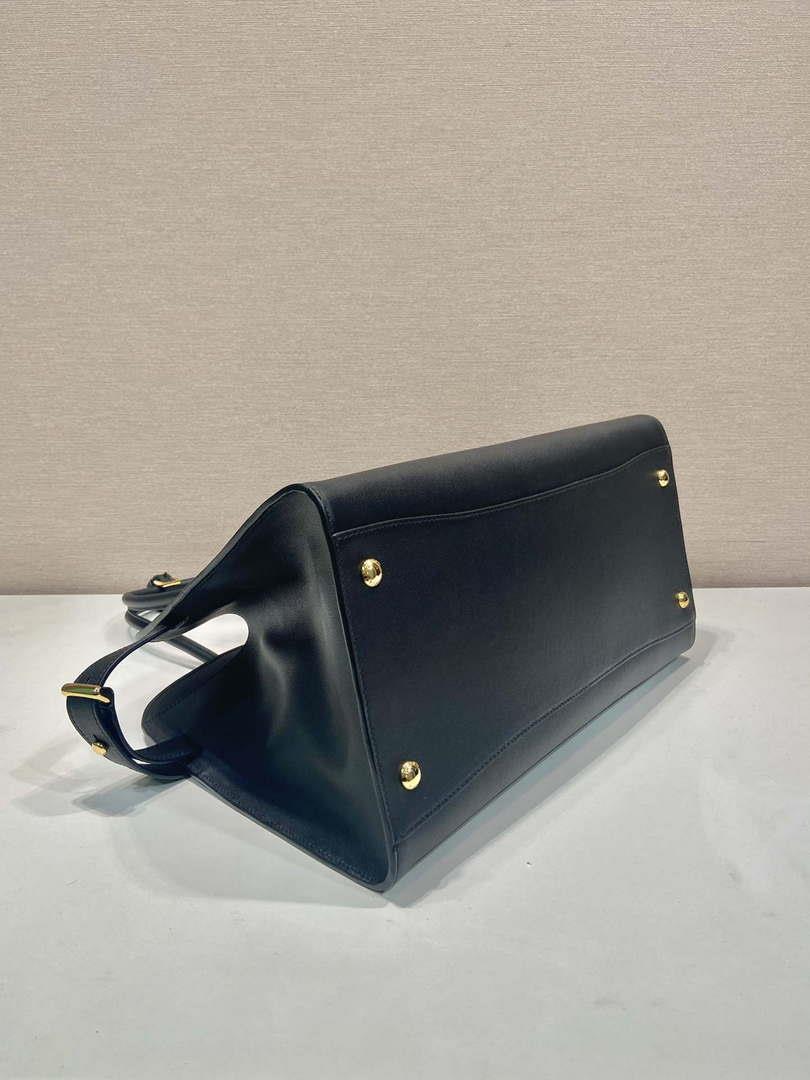 Prada 1BG508 Large leather tote bag with buckles Black
