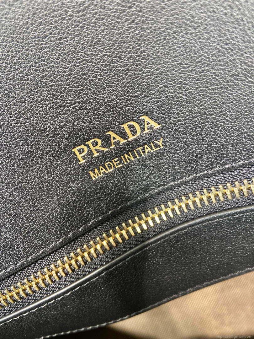 Prada 1BG508 Large leather tote bag with buckles Black