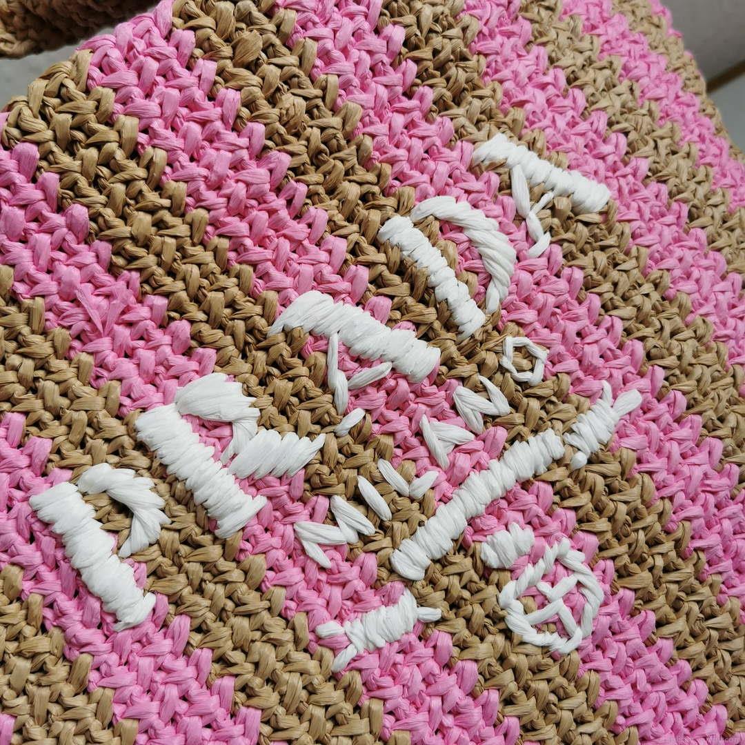 Prada 1BG392 Large Crochet tote bag Nature With Pink