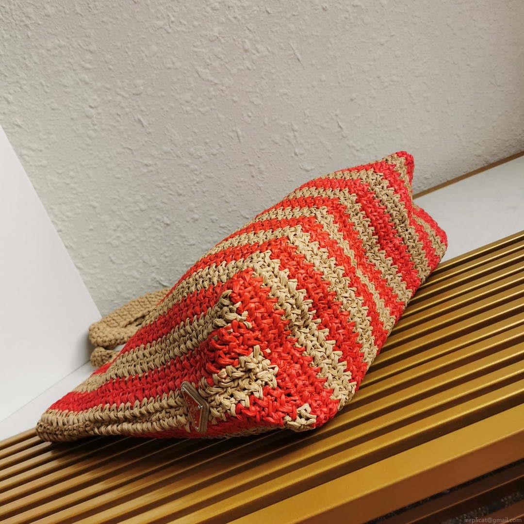 Prada 1BG392 Large Crochet tote bag Nature With Red