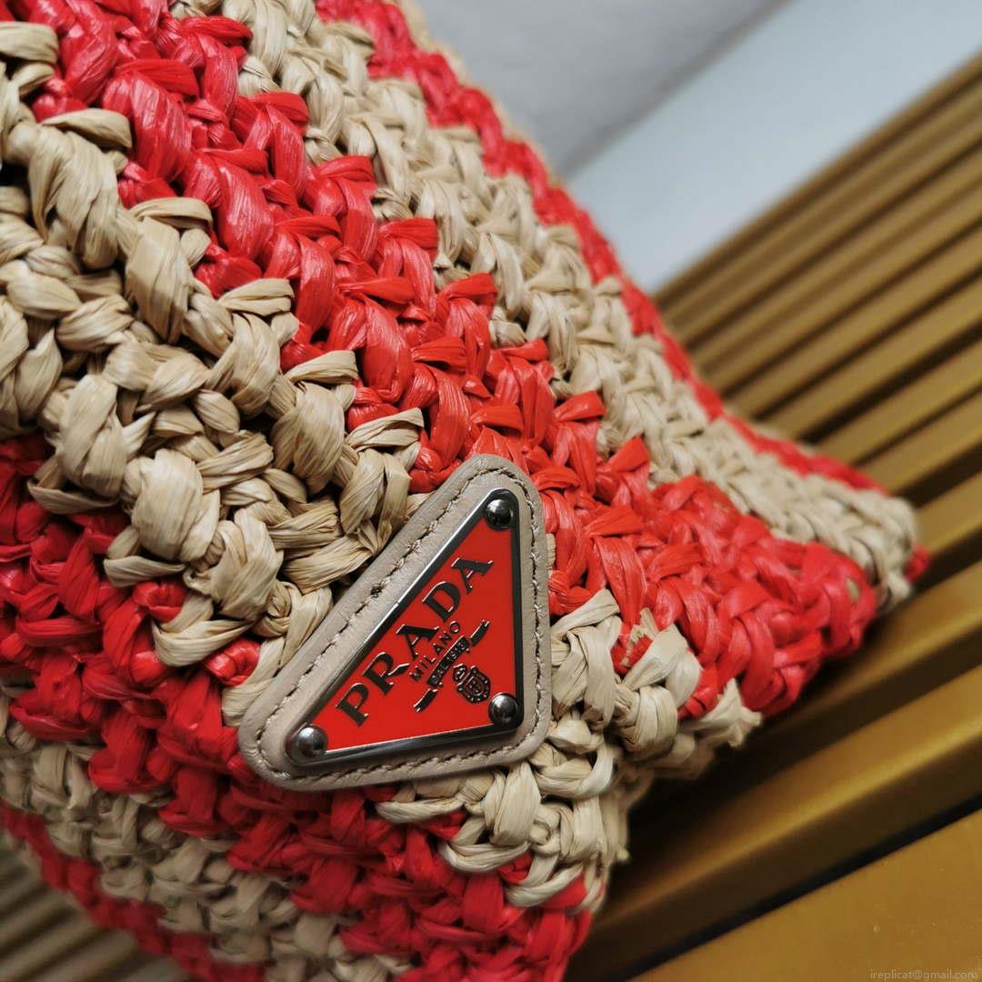 Prada 1BG392 Large Crochet tote bag Nature With Red