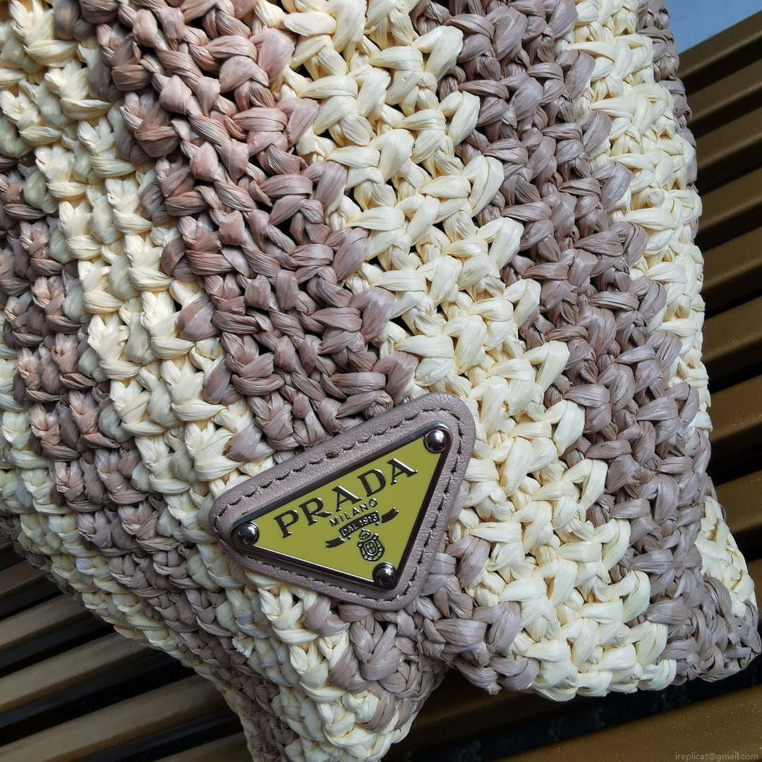 Prada 1BG392 Large Crochet tote bag Nature With Brown