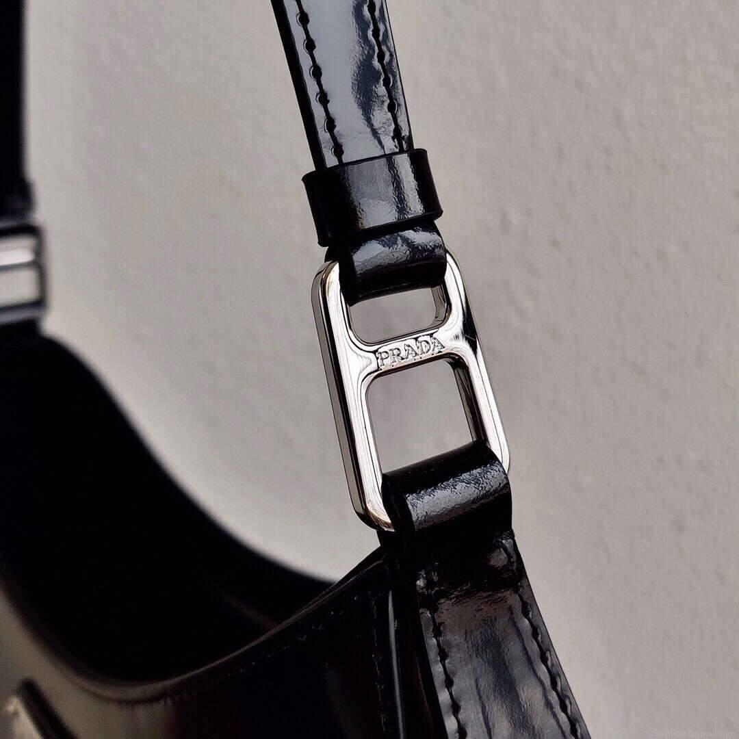 Prada 1BC156 Prada Cleo Brushed Leather Shoulder Bag Black