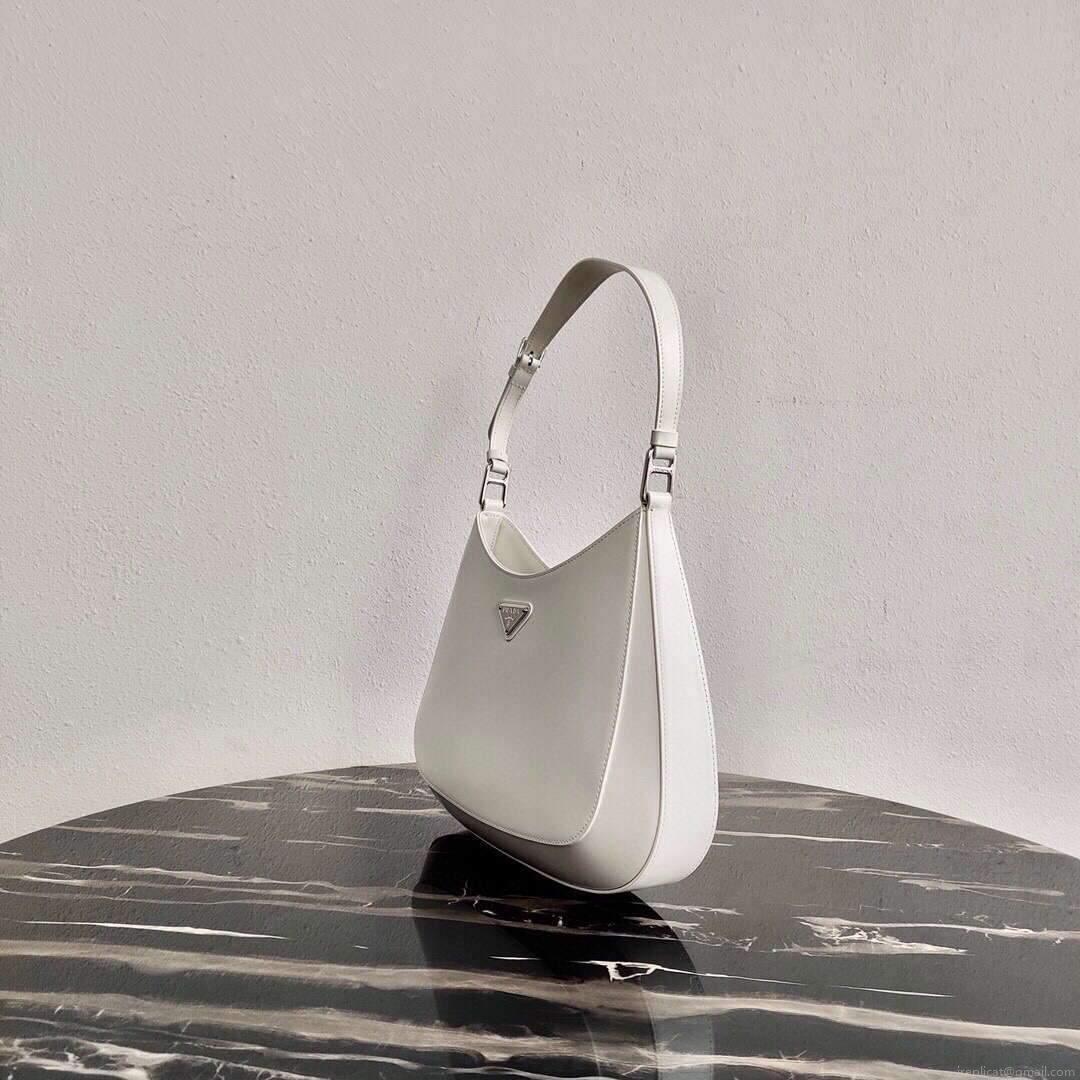 Prada 1BC156 Prada Cleo Brushed Leather Shoulder Bag White