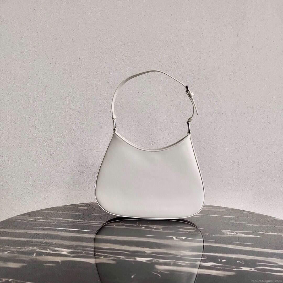 Prada 1BC156 Prada Cleo Brushed Leather Shoulder Bag White