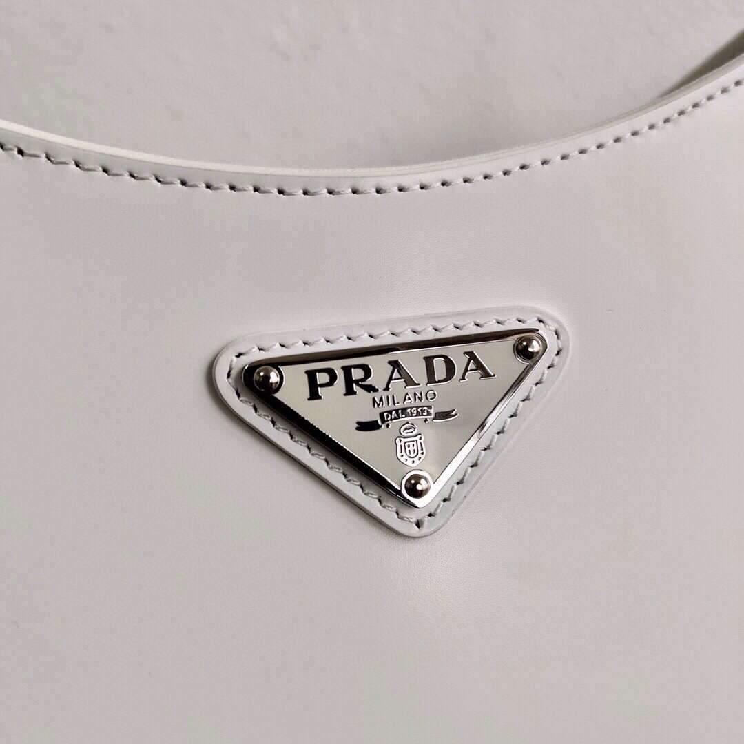 Prada 1BC156 Prada Cleo Brushed Leather Shoulder Bag White