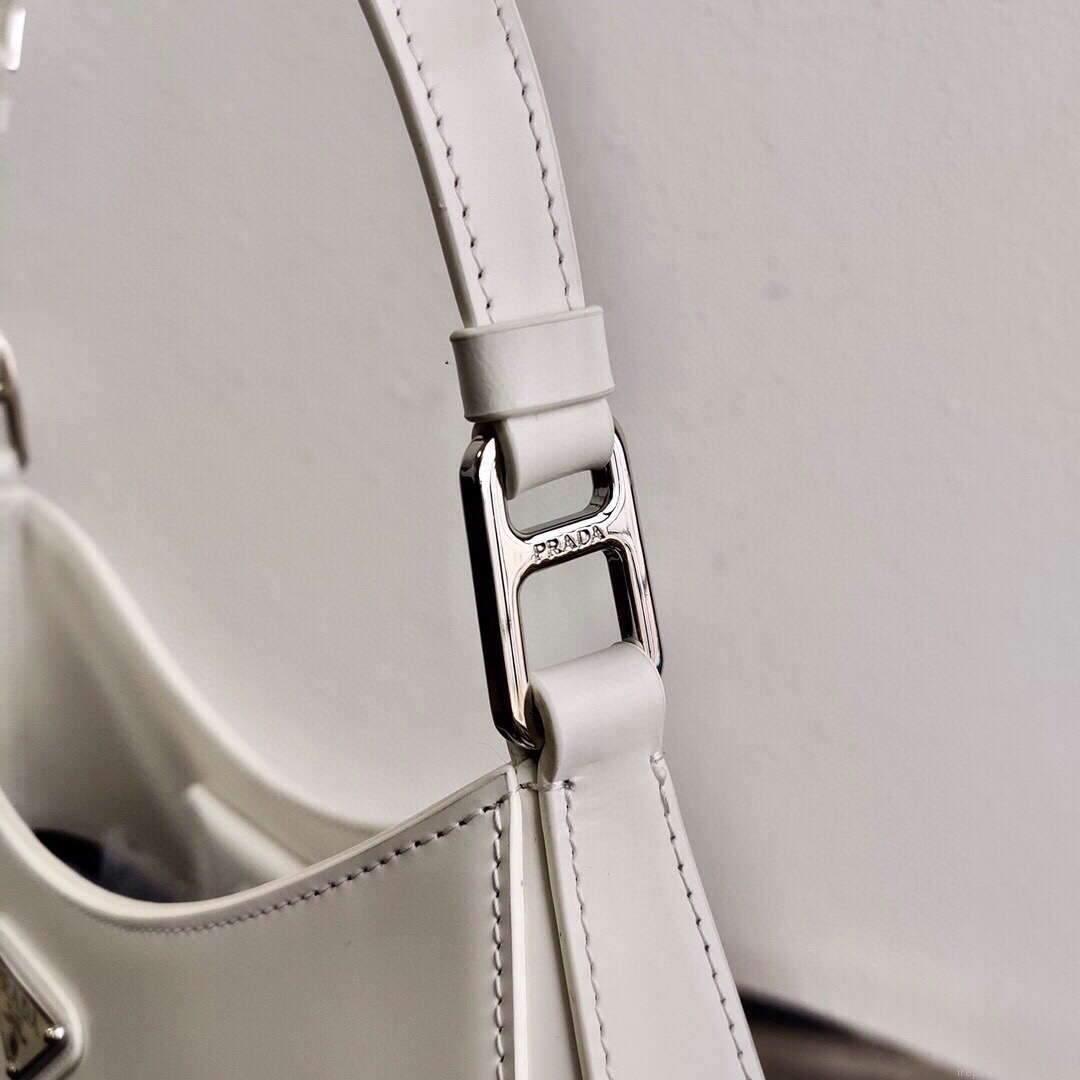 Prada 1BC156 Prada Cleo Brushed Leather Shoulder Bag White